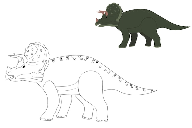 Vector páginas para colorear para niños para dibujar a mano con un lindo dinosaurio