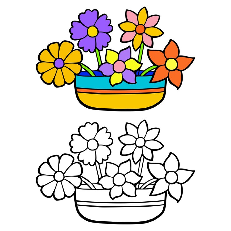 Vector páginas para colorear para niños, lindo florero ilustración vectorial eps e imagen