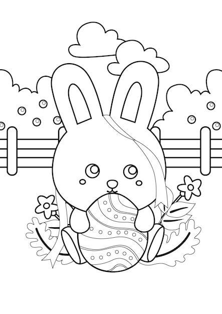 Páginas para colorear para niños Página A4 Tema del conejito de Pascua