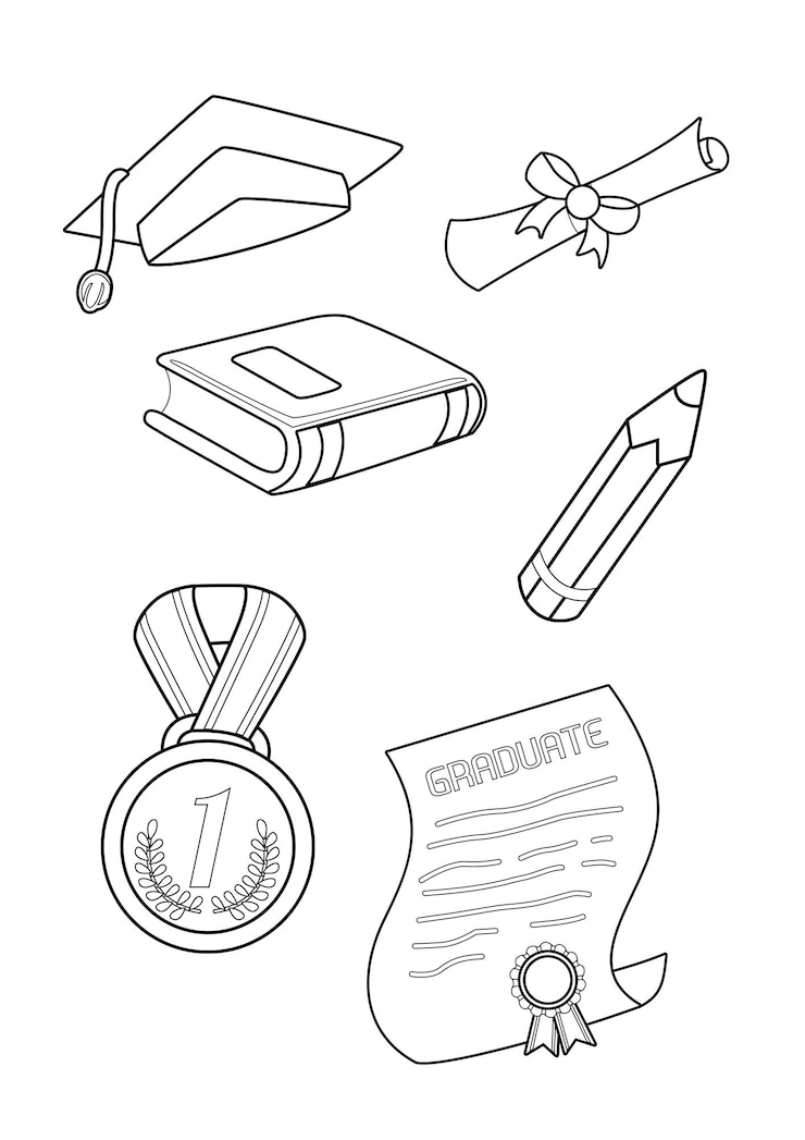 Vector páginas para colorear para niños página a4 tema de graduación para niños