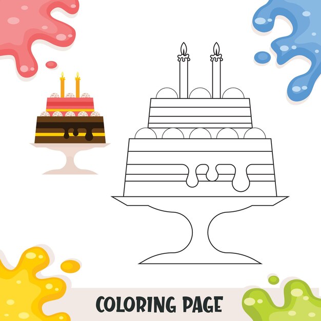 Páginas para colorear para niños pastel de cumpleaños con ilustración de velas