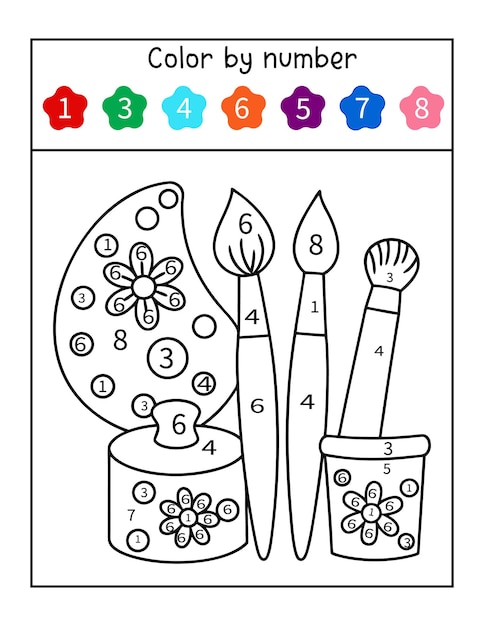 Páginas para colorear por número de suministros escolares