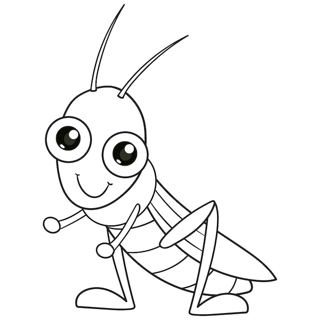 Vector páginas para colorear o libros para niños dibujos animados de saltamontes lindos en blanco y negro