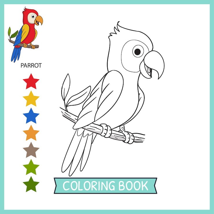 Vector páginas para colorear o libros para niños ilustración de dibujos animados lindo loro