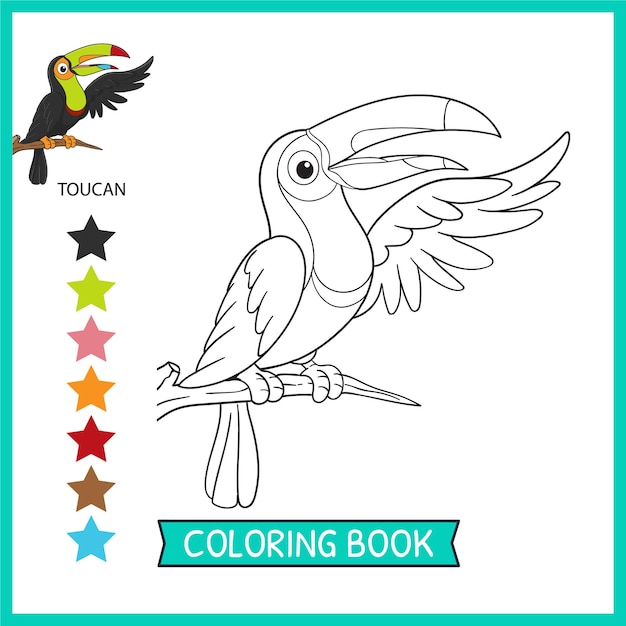 Vector páginas para colorear o libros para niños linda ilustración de dibujos animados de tucán