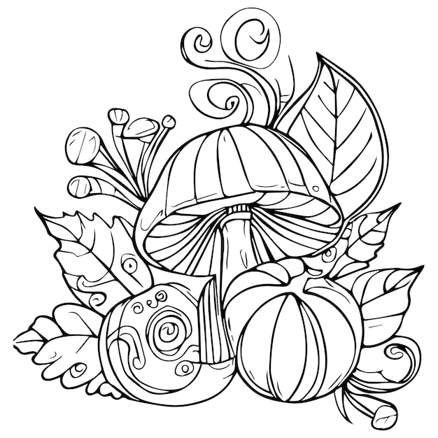 Páginas para colorear de otoño para adultos Páginas para colorear de Halloween con setas aisladas sobre fondo blanco