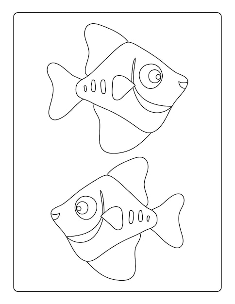 Páginas para colorear de peces para niños con lindos animales marinos hoja de trabajo de actividades en blanco y negro