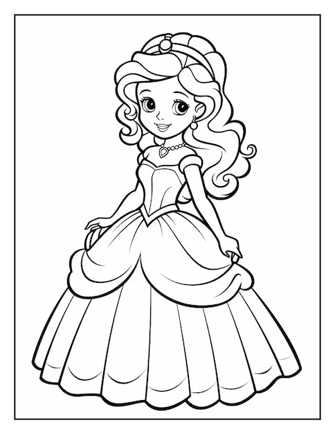Páginas para colorear de la princesa linda para niños Archivo vectorial