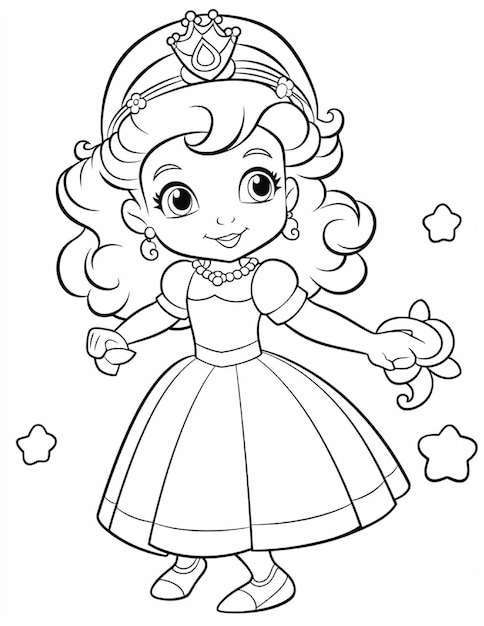 Páginas para colorear de la princesa linda para niños archivo vectorial