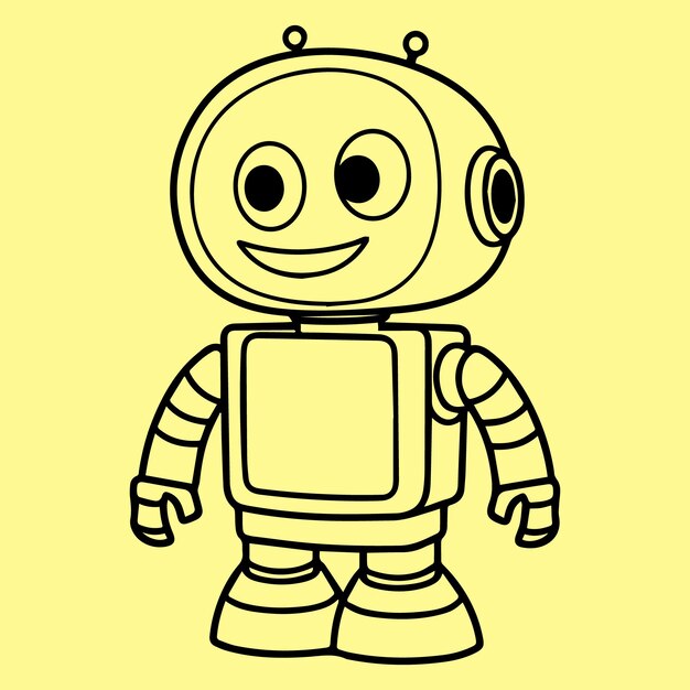 Páginas para colorear robot alegre dibujado a mano para niños