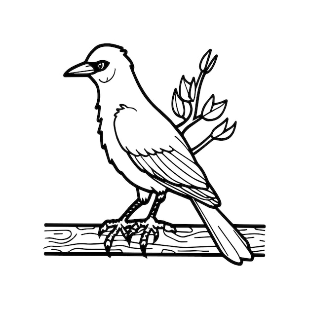 páginas para colorear Vector de contorno de pájaro cuervo para libro para colorear