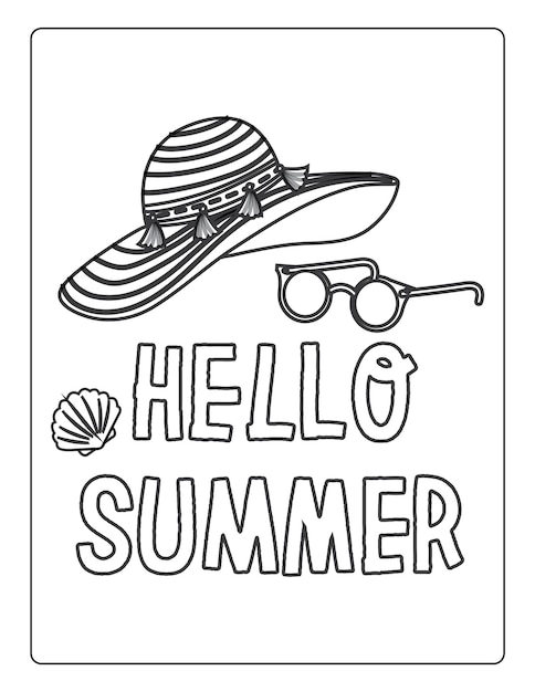 Vector páginas para colorear de verano para niños con vibraciones de verano sol y árboles libro para colorear en blanco y negro