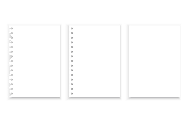 Páginas de cuaderno rasgadas Hojas de papel perforadas Fondo blanco en blanco Ilustración vectorial