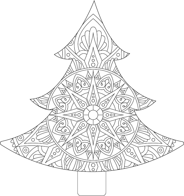 Vector páginas de libros para colorear el árbol de navidad para adultos y niños