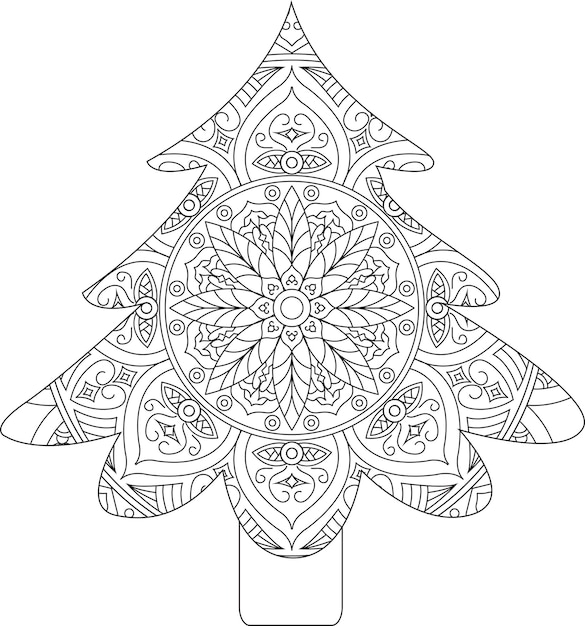 Páginas de libros para colorear el árbol de Navidad para adultos y niños