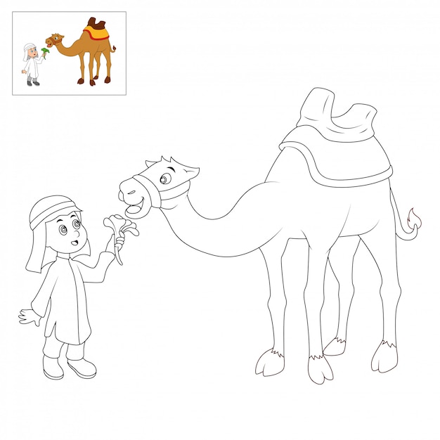 Páginas de libros para colorear para niños. dibujos animados de camellos
