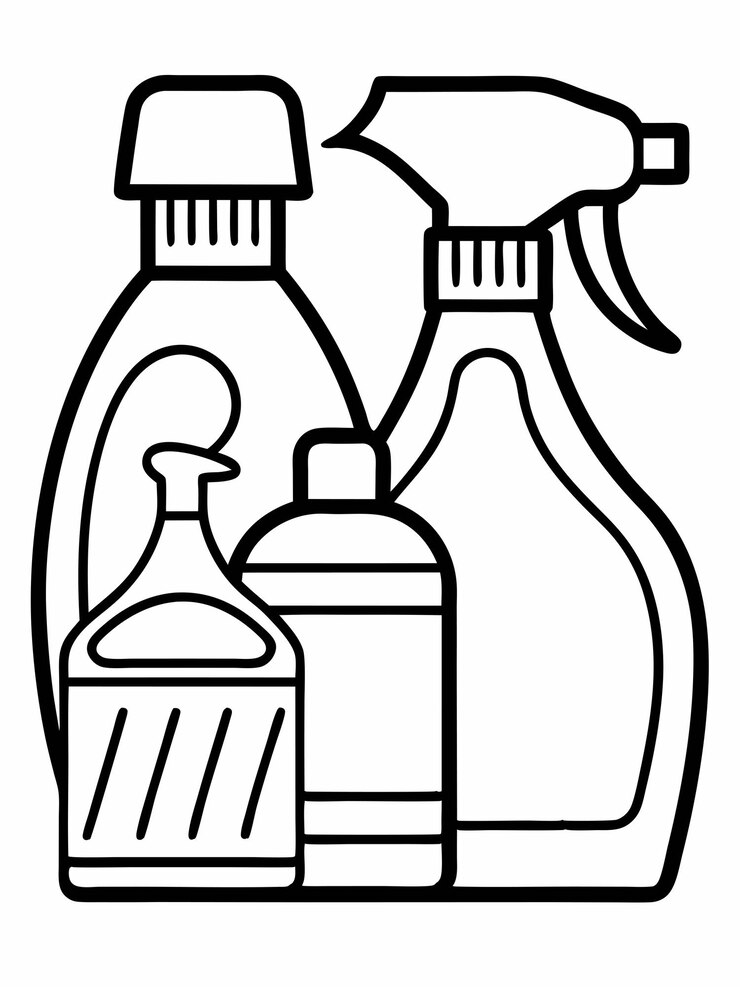 Vector páginas de libros para colorear de productos de limpieza para el hogar para niños y adultos con diseño vectorial