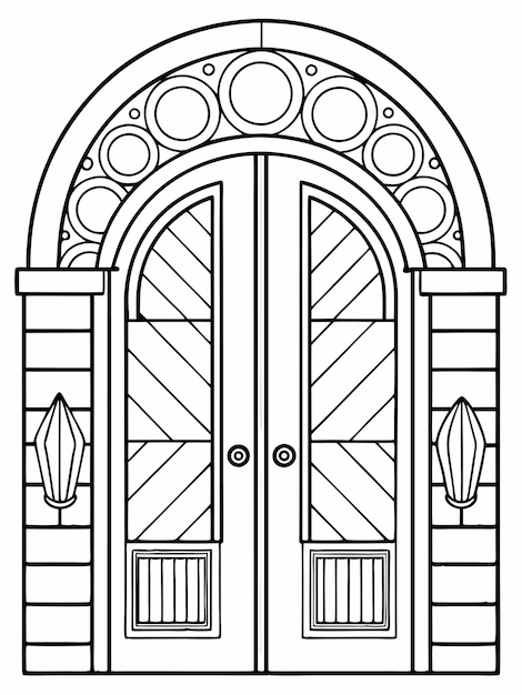 Páginas de libros para colorear puertas para niños y adultos con diseño vectorial