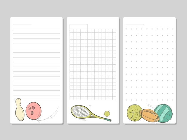 Páginas para notas, memo o listas de tareas con equipos deportivos de doodle.