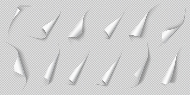 Paginas de papel rizadas esquinas conjunto de ilustraciones vectoriales realistas