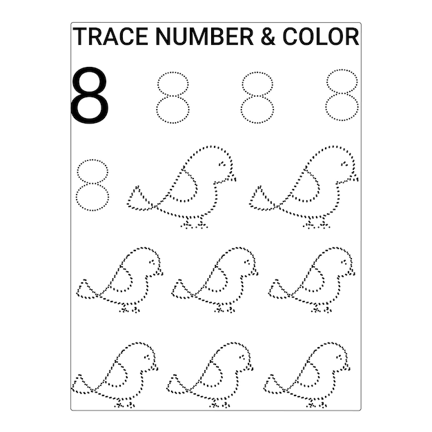 Páginas de seguimiento de números para niños vector premium imprimible