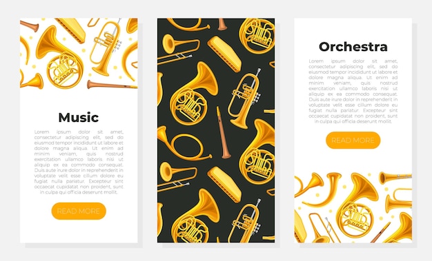 Páginas web de festivales de música conjunto de orquesta concierto de música en vivo aplicación móvil ilustración vectorial