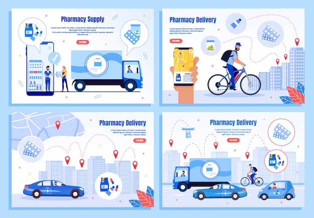 Páginas web planas de la compañía de entrega de medicamentos