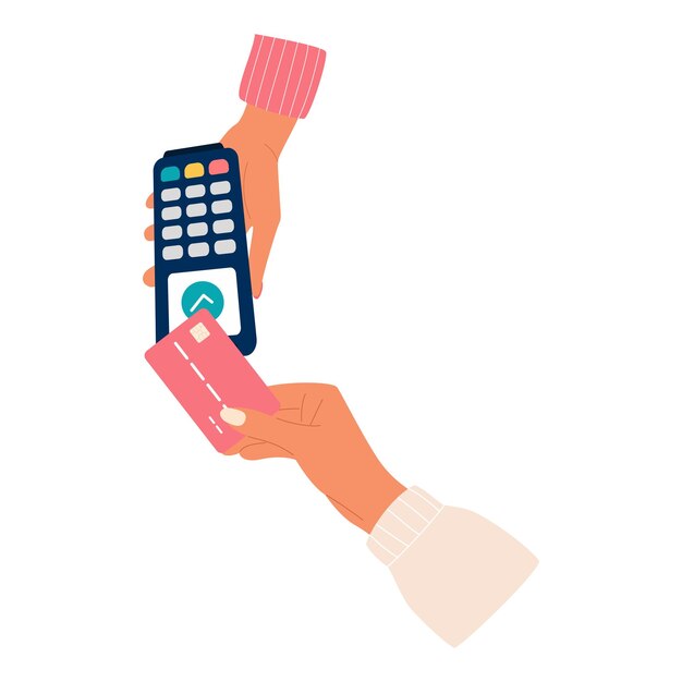 Pago aprobado con terminal pos utilizando tarjeta de débito bancaria Pago de manos con pago sin efectivo sin contacto