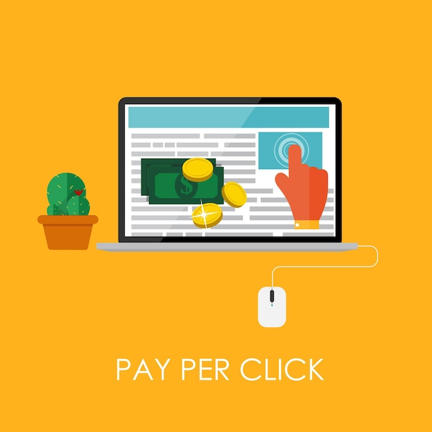 Pago por clic concepto plano para marketing web. Ilustración de vector. EPS10