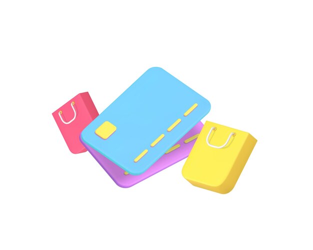 Pago de compras con tarjeta de crédito de débito dinero electrónico pedido sin efectivo icono 3D ilustración vectorial realista