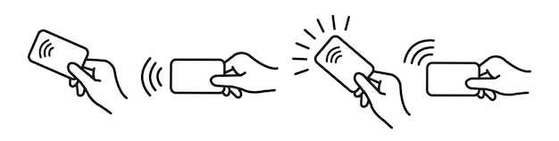 Pago sin contacto, tarjeta de crédito y logotipo de onda de pago manual. NFC inalámbrico y pago sin contacto.
