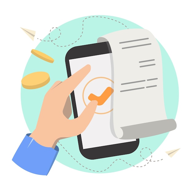 Pago sin efectivo para compras en línea Mano diversa con teléfono inteligente escanea código QR Ilustración vectorial