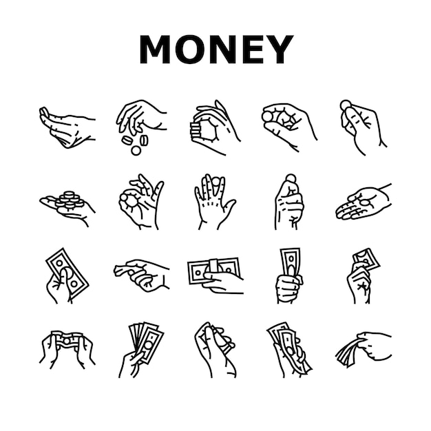 Pago en efectivo de dinero en dólares conjuntos de iconos financieros vectoriales