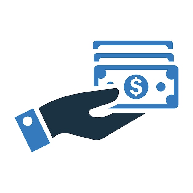 Pago en efectivo en dólares dinero en efectivo en la mano icono diseño vectorial simple