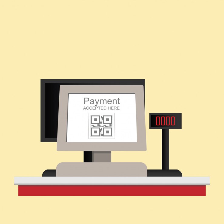 Vector pago electrónico del código de la caja registradora pago aislado en fondo.