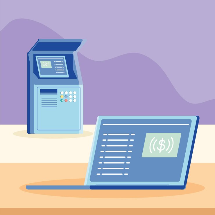 Vector pago en línea y cajero automático