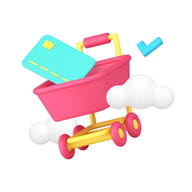Vector pago en línea con tarjeta de compras aprobado con carrito de comestibles de supermercado d icono vector realista