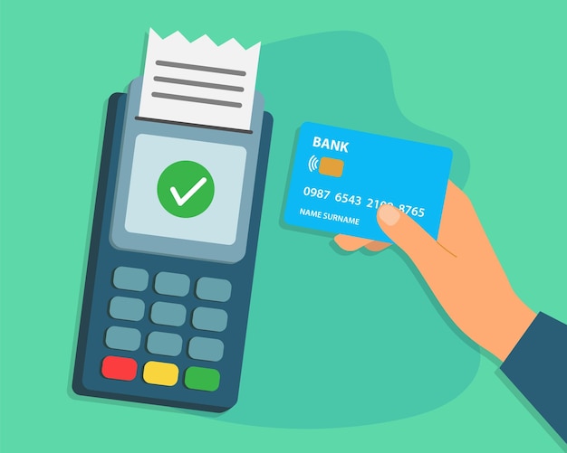 Pago en línea con tarjeta de crédito sin contacto en máquina terminal pos