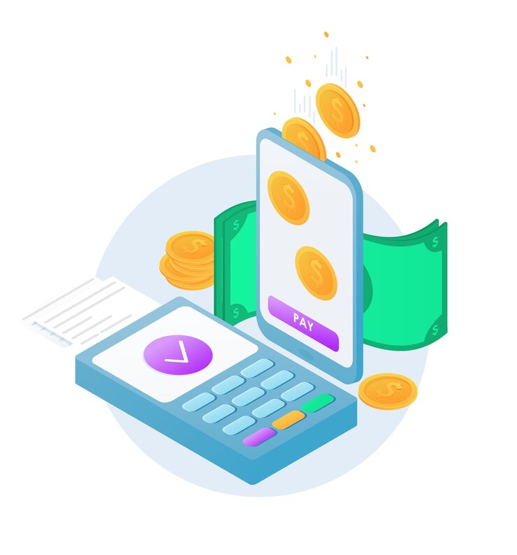 Vector pago móvil a través del concepto de tarjeta de crédito, pago móvil, finanzas comerciales, pago de transacciones en línea