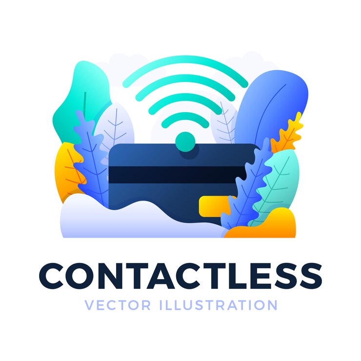 Vector pago nfc y tarjeta de crédito ilustración vectorial aislado. el concepto de pagos sin contacto en el sector bancario.
