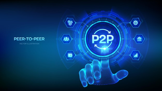 Pago P2P Modelo en línea para soporte o transferencia de dinero Interfaz digital de toque de mano