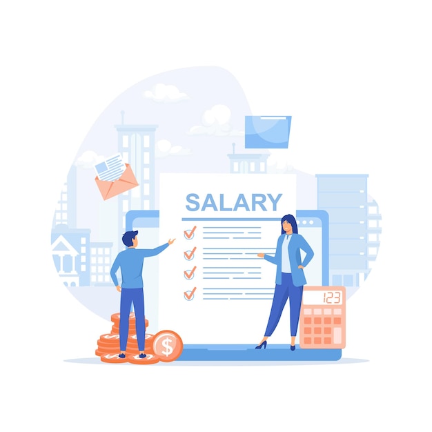 Pago de salario nómina Pago de salario con Tiny People ilustración moderna de vector plano