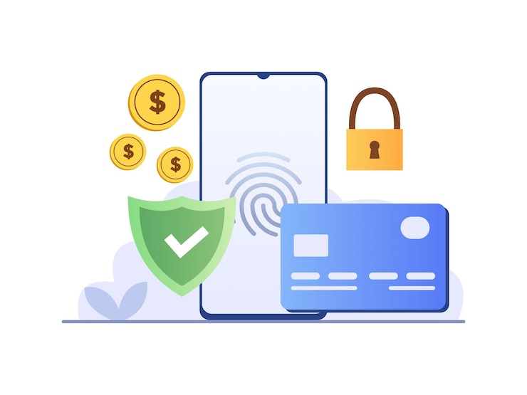 Vector pago seguro con aplicación de banca móvil