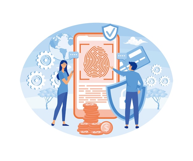 Pago seguro en línea Compras método de pago electrónico transacción segura en línea Transferencia de dinero por Internet vector plano Ilustración moderna