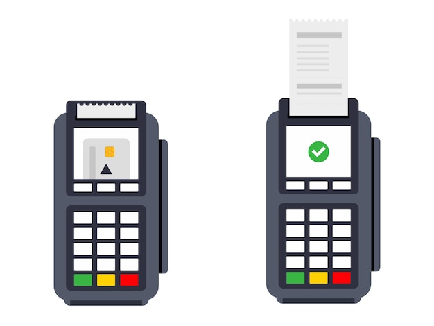 Pago con tarjeta de crédito mediante terminal POS pago confirmado Imagen plana