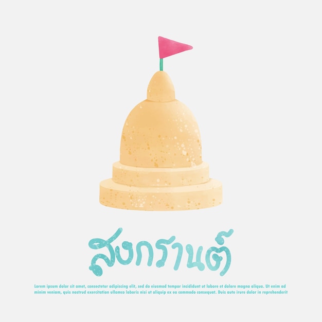 Vector pagoda de arena del festival de songkran con bandera de tailandia ilustración vectorial tradicional del día de año nuevo