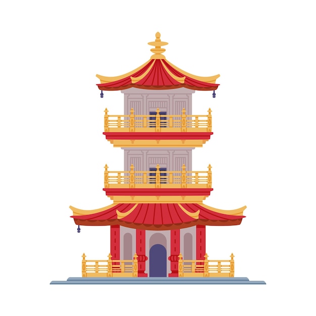 Pagoda como torre de niveles china con múltiples aleros e ilustración vectorial de edificio tradicional