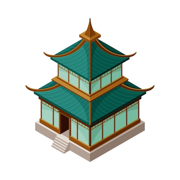 Pagoda como torre de niveles con múltiples aleros como arquitectura asiática Ilustración vectorial isométrica