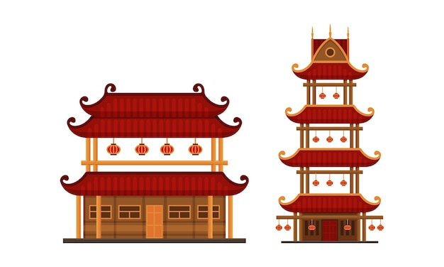 Pagoda como torre de niveles con múltiples aleros como conjunto vectorial de arquitectura asiática