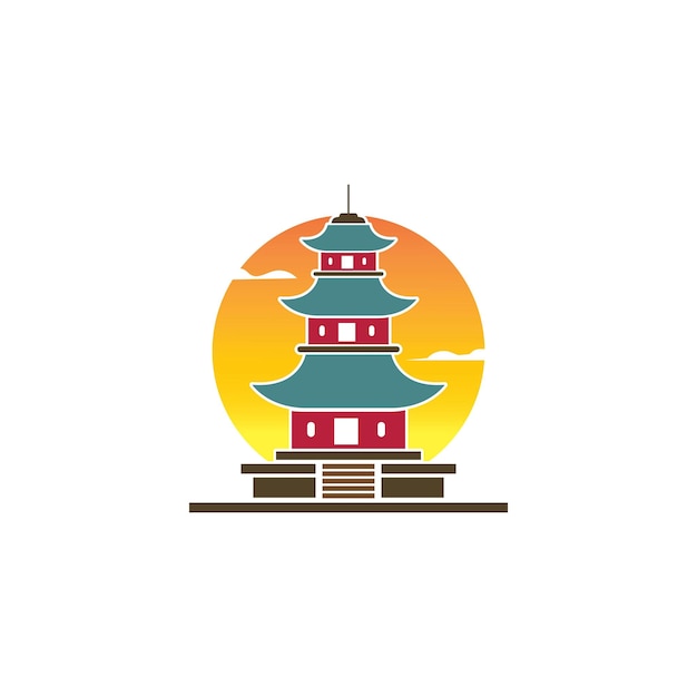 pagoda, edificio, icono, vector, ilustración